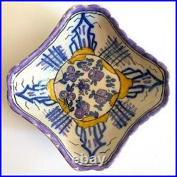 1940's Portugal Rustica Art Pottery Hand Painted Ceramic Decorative Square Bowl