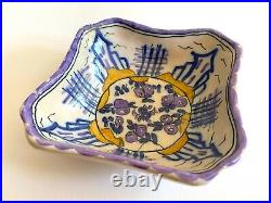 1940's Portugal Rustica Art Pottery Hand Painted Ceramic Decorative Square Bowl