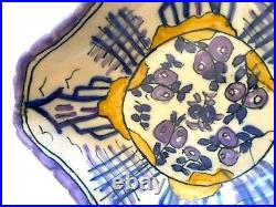 1940's Portugal Rustica Art Pottery Hand Painted Ceramic Decorative Square Bowl