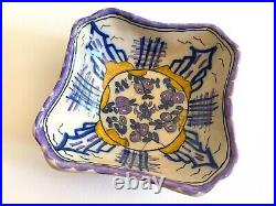 1940's Portugal Rustica Art Pottery Hand Painted Ceramic Decorative Square Bowl