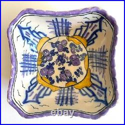 1940's Portugal Rustica Art Pottery Hand Painted Ceramic Decorative Square Bowl
