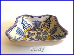 1940's Portugal Rustica Art Pottery Hand Painted Ceramic Decorative Square Bowl