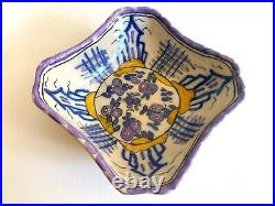 1940's Portugal Rustica Art Pottery Hand Painted Ceramic Decorative Square Bowl