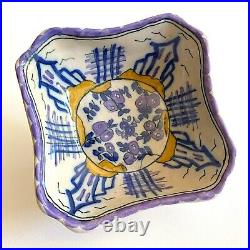 1940's Portugal Rustica Art Pottery Hand Painted Ceramic Decorative Square Bowl