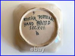 1940's Portugal Rustica Art Pottery Hand Painted Ceramic Decorative Square Bowl