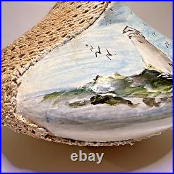 1950's Mixed Media VASE Artisan Crafted Handpainted Coastal Lighthouse Signed JT