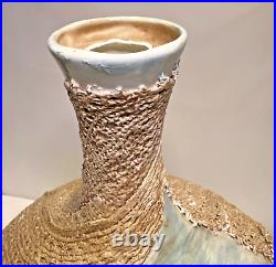 1950's Mixed Media VASE Artisan Crafted Handpainted Coastal Lighthouse Signed JT