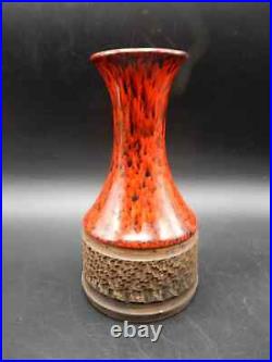 1960's Signed Kirsten Scandinavian Denmark Red Ceramic Pottery Vase, 6 x 3