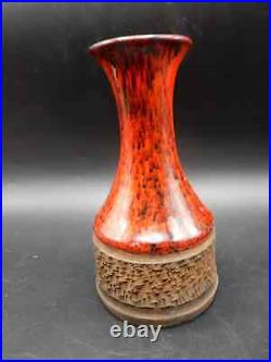 1960's Signed Kirsten Scandinavian Denmark Red Ceramic Pottery Vase, 6 x 3