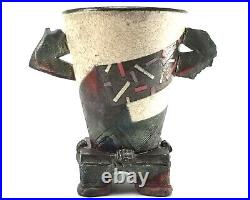 1980's Post Modern Studio Art Pottery Vase Ceramic Sculptural Signed S. Young