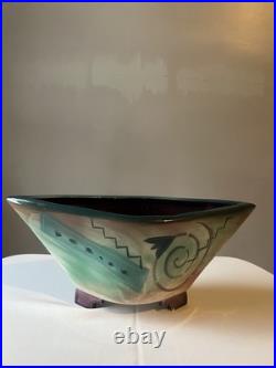 1980s Retro Abstract Glazed Ceramic Signatured Plant Bowl Beautiful