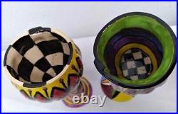 1996 Jane Pate Ceramic Art Pottery Folk Art Cups Signed by Artist Set of 2