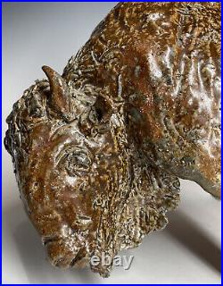 20th C. Glazed Ceramic Pottery Red-Ware Buffalo Bison Sculpture Art Figure