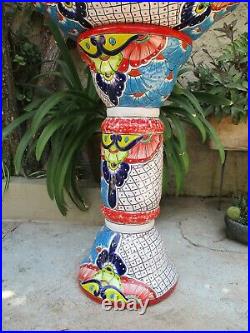23 BIRD BATH birdbath colorful mexican talavera ceramic handpainted folk art