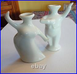 2 Abstract Modern Michael Lambert Art Ceramic Pottery Male Female Vase Figurine