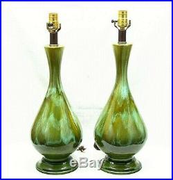 2 Beautiful Vintage Drip Glaze Ceramic Art Pottery Table Lamps