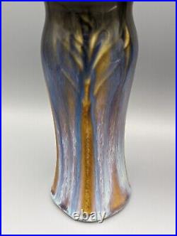 2 Bill Campbell Studio Art Pottery Lotus Vase Artisan Drip Glaze Signed 7.5