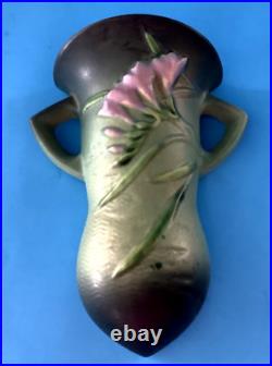 (2) Roseville Freesia Green 1945 Vintage Art Pottery Ceramic Wall Pockets 1296-8