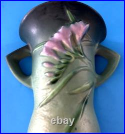 (2) Roseville Freesia Green 1945 Vintage Art Pottery Ceramic Wall Pockets 1296-8