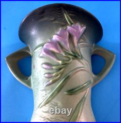 (2) Roseville Freesia Green 1945 Vintage Art Pottery Ceramic Wall Pockets 1296-8