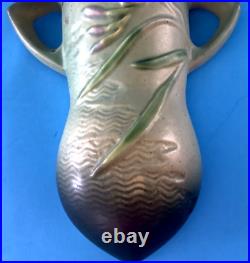 (2) Roseville Freesia Green 1945 Vintage Art Pottery Ceramic Wall Pockets 1296-8