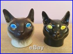 (2) Royal Copenhagen Aluminia Faience Art Pottery Ceramic Cat Heads Jeanne Grut