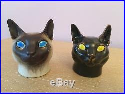 (2) Royal Copenhagen Aluminia Faience Art Pottery Ceramic Cat Heads Jeanne Grut