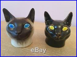 (2) Royal Copenhagen Aluminia Faience Art Pottery Ceramic Cat Heads Jeanne Grut