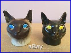 (2) Royal Copenhagen Aluminia Faience Art Pottery Ceramic Cat Heads Jeanne Grut