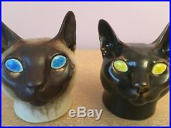 (2) Royal Copenhagen Aluminia Faience Art Pottery Ceramic Cat Heads Jeanne Grut