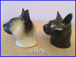 (2) Royal Copenhagen Aluminia Faience Art Pottery Ceramic Cat Heads Jeanne Grut