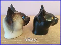 (2) Royal Copenhagen Aluminia Faience Art Pottery Ceramic Cat Heads Jeanne Grut