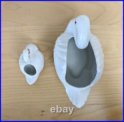 2 Vintage Dartmouth Pottery Devon White Swan Planters Medium & Small