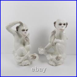 2 White Ceramic Monkey Figurines 10 Tall Art Pottery (b4)