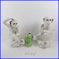 2 White Ceramic Monkey Figurines 10 Tall Art Pottery (b4)