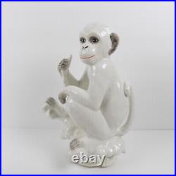 2 White Ceramic Monkey Figurines 10 Tall Art Pottery (b4)