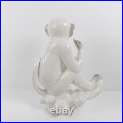 2 White Ceramic Monkey Figurines 10 Tall Art Pottery (b4)