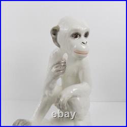 2 White Ceramic Monkey Figurines 10 Tall Art Pottery (b4)