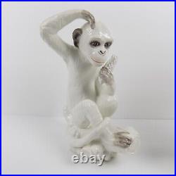 2 White Ceramic Monkey Figurines 10 Tall Art Pottery (b4)