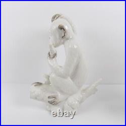 2 White Ceramic Monkey Figurines 10 Tall Art Pottery (b4)