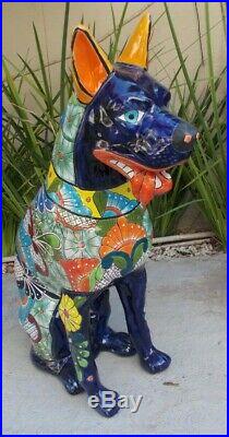 32 XL TALAVERA DOG puppy, great dane colorful mexican ceramic statue, folk art