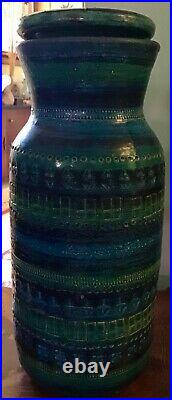 33+ cm Londi, Bitossi Rimini blue withgreen, Raymor label, lidded vase, canister