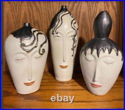 3 Ceramic Italian Mid Century Pottery Face Vases