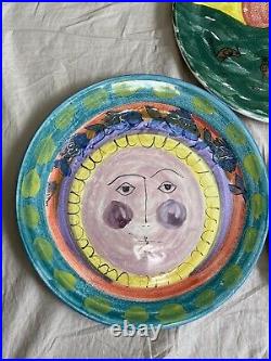 (3) Picasso Style Ceramic Art Pottery Sun Face Bird Plates by Paco Padilla 12