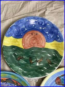 (3) Picasso Style Ceramic Art Pottery Sun Face Bird Plates by Paco Padilla 12