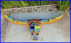 44 XL STEER SKULL bull longhorn hand-painted talavera mexican ceramic folk art