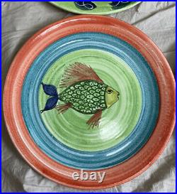 (4) Picasso Style Ceramic VTG Paco Padilla Art Pottery 12 Painted Fish Plates