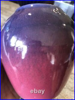 5.5 Cliftwood Art Pottery Ceramic Vase Blue Raspberry Flambe Glaze