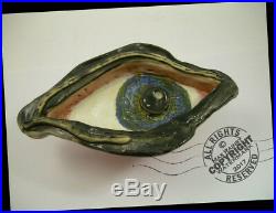 7 Pottery Eye Tray Artist Folk Art DISH ashtray OOAK Fired Ceramic SIGNED