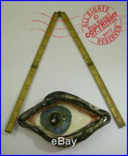 7 Pottery Eye Tray Artist Folk Art DISH ashtray OOAK Fired Ceramic SIGNED